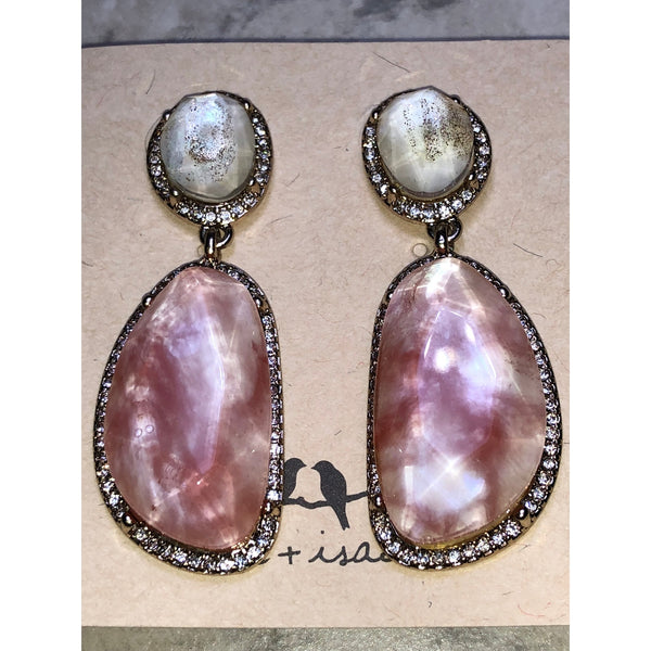 CHLOE + ISABEL blush stone drop earrings with crystal halo - E050