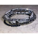 Chloe & Isabel Crystal Beaded Stretch Bracelet Set – Silver & Black - B084