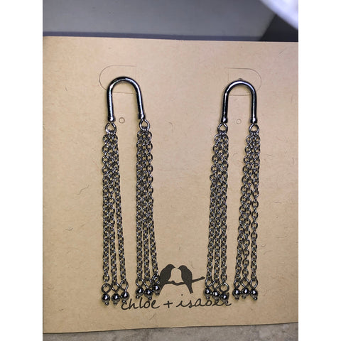 CHLOE + ISABEL gunmetal multi-chain tassel earrings - E070