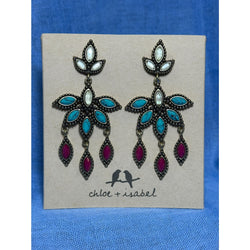 CHLOE + ISABEL Turquoise & Fuchsia Statement Drop Earrings - E428TUAG