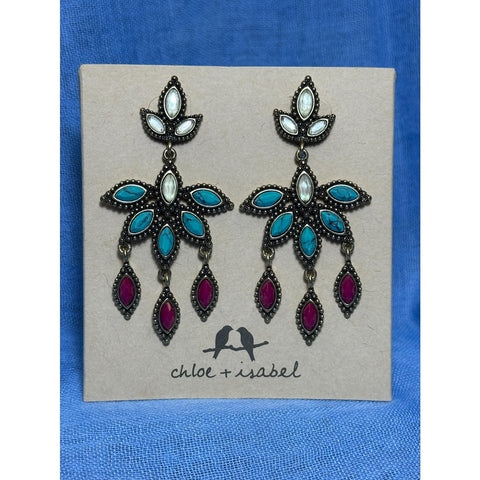CHLOE + ISABEL Turquoise & Fuchsia Statement Drop Earrings - E428TUAG