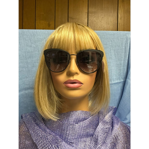 Bebe Oversized Black Cat-Eye Sunglasses with Clear Leopard-Accent Temples
