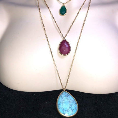 CHLOE + ISABEL Trio Teardrop Layered Pendant Necklace - N009