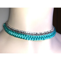 CHLOE + ISABEL turquoise satin braided crystal choker - N081