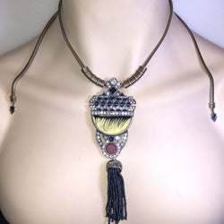 CHLOE + ISABEL art deco midnight mosaic tassel statement necklace - N100