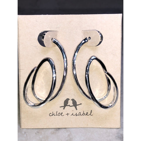 CHLOE + ISABEL polished silver sculptural double hoop earrings - E048