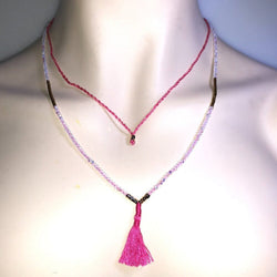 CHLOE + ISABEL pink radiance beaded tassel layered necklace - N216