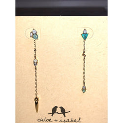 CHLOE + ISABEL turquoise & crystal mismatched chain drop earrings - E075
