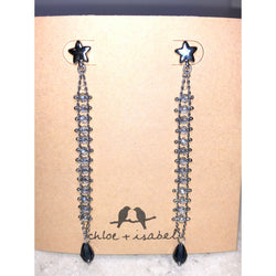 CHLOE + ISABEL star drop earrings with crystal chain & midnight accent - E054