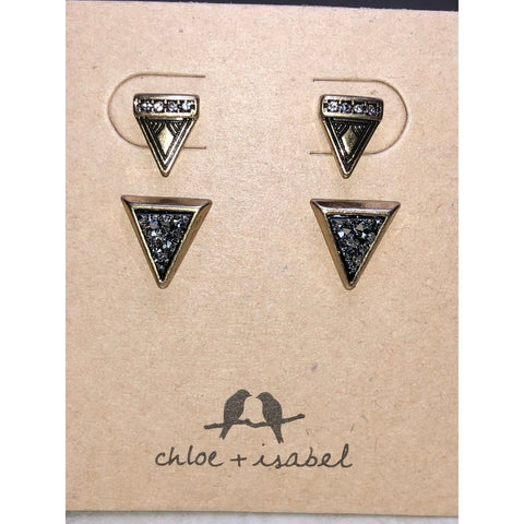 CHLOE + ISABEL pavé n druzy triangle stud earring set - E061