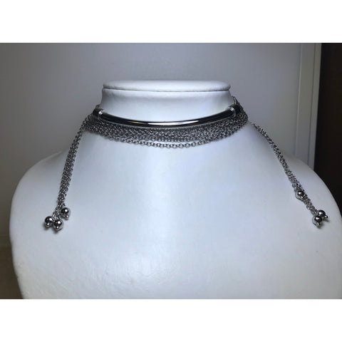 CHLOE + ISABEL multi-chain silver bar choker necklace - N093