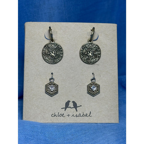 CHLOE + ISABEL heritage convertible medallion hoop set - E019