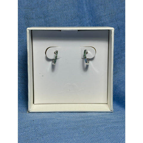 CHLOE + ISABEL silver huggie hoop earrings with green crystals - E556GRRH