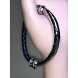 CHLOE + ISABEL navy braided leather n silver pavé hinged bracelet - B041