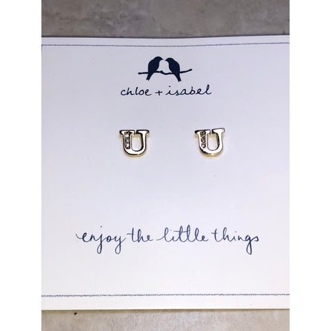 CHLOE + ISABEL pavé “U” initial stud earrings - E176B