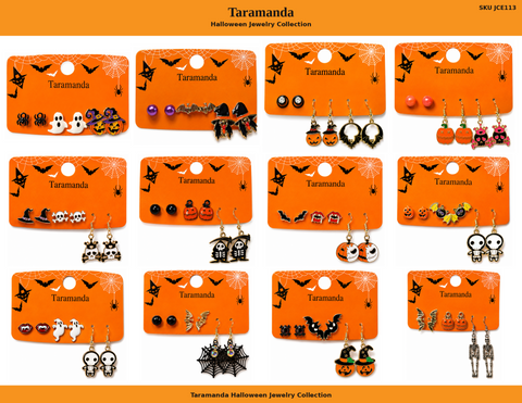 Wholesale Halloween 3-pair earring assortment with 12 different styles