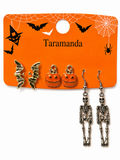 Wholesale Halloween 3-pair earrings with bat, pumpkin and skeleton designs