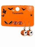 Wholesale Halloween 3-pair earrings with bat, vampire and pumpkin designs