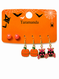 Wholesale Halloween 3-pair earrings with pink pumpkin and skull designs
