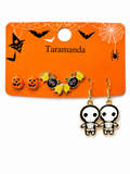 Wholesale Halloween 3-pair earrings with bat, pumpkin and skeleton designs
