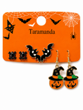 Wholesale Halloween 3-pair earrings with spider, bat, witch and pumpkin designs