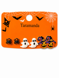 Wholesale Halloween 3-pair earrings with spider, ghost, witch and pumpkin designs