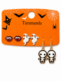 Wholesale Halloween 3-pair earrings with vampire, ghost and skeleton designs