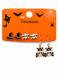 Wholesale Halloween 3-pair earrings with witch, skull and crown designs