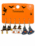 Wholesale Halloween 3-pair earrings with black cat, witch and ghost designs