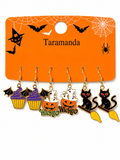 Wholesale Halloween 3-pair earrings with Halloween cupcake, witch, ghost and cat designs