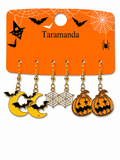 Wholesale Halloween 3-pair earrings with moon, spider web and pumpkin designs