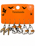 Wholesale Halloween 3-pair earrings with skull, lollipop, ghost and BOO designs
