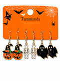 Wholesale Halloween 3-pair earrings with witch, pumpkin, skeleton and ghost designs