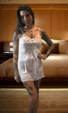 Romantic Semi Sheer White Rose Chemise