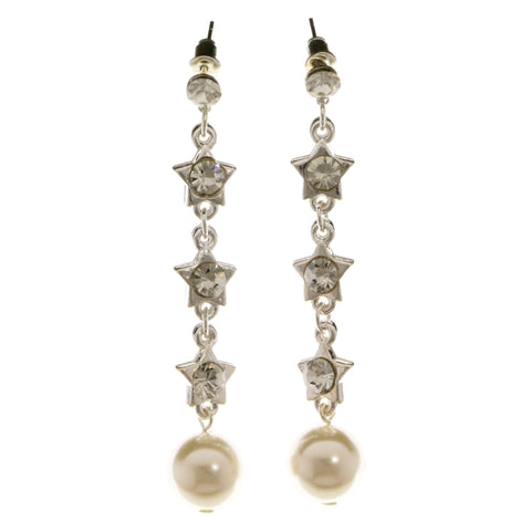 Stars Dangle-Earrings With Crystal Accents  Silver-Tone Color #3969
