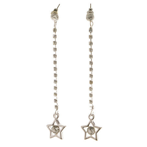 Star Dangle-Earrings With Crystal Accents  Silver-Tone Color #3978