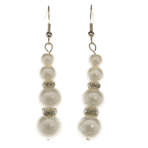 Silver-Tone Metal Dangle-Earrings With Crystal Accents #3956