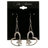 Heart Flower Dangle-Earrings  With Crystal Accents Silver-Tone Color #3983
