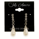 Silver-Tone Metal Dangle-Earrings With Crystal Accents #4023