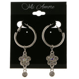 Flower Dangle-Earrings With Crystal Accents  Silver-Tone Color #4046