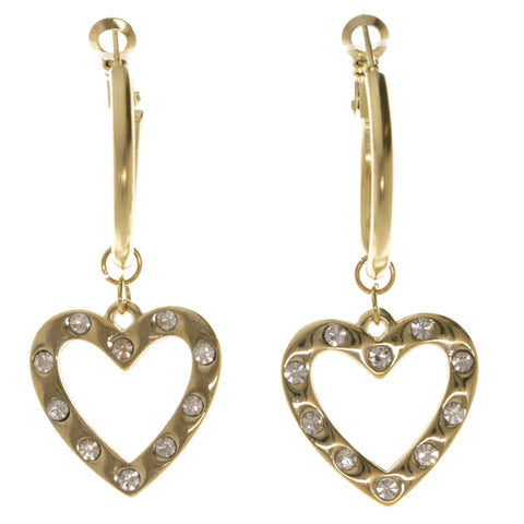 Heart Dangle-Earrings With Crystal Accents  Gold-Tone Color #3997
