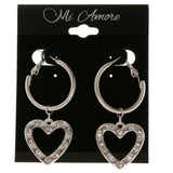 Heart Dangle-Earrings With Crystal Accents  Silver-Tone Color #4008