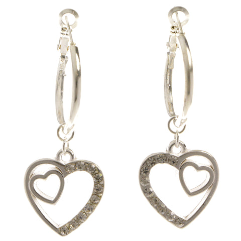 Heart Dangle-Earrings With Crystal Accents  Silver-Tone Color #4040