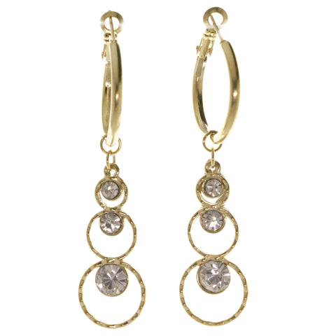Gold-Tone Metal Dangle-Earrings With Crystal Accents #4000