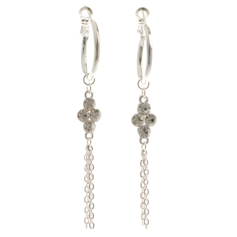 Silver-Tone Metal Dangle-Earrings With Crystal Accents #4010
