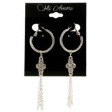 Silver-Tone Metal Dangle-Earrings With Crystal Accents #4010