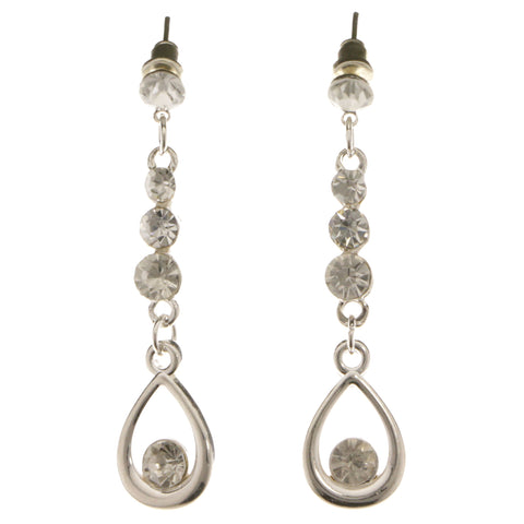 Silver-Tone Metal Dangle-Earrings With Crystal Accents #3963