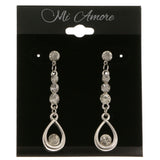 Silver-Tone Metal Dangle-Earrings With Crystal Accents #3963