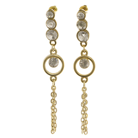 Gold-Tone Metal Dangle-Earrings With Crystal Accents #3979