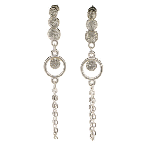 Silver-Tone Metal Dangle-Earrings With Crystal Accents #3974